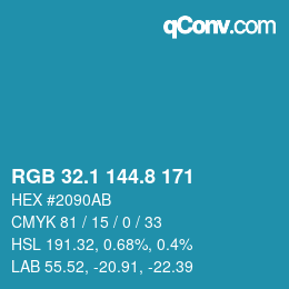 カラーコード: RGB 32.1 144.8 171 | qconv.com