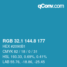 カラーコード: RGB 32.1 144.8 177 | qconv.com