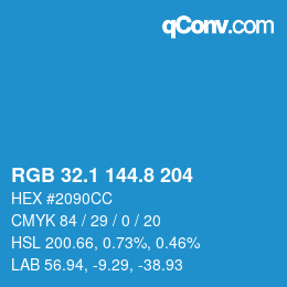 カラーコード: RGB 32.1 144.8 204 | qconv.com