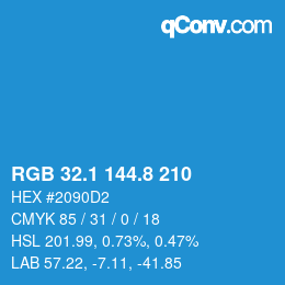 カラーコード: RGB 32.1 144.8 210 | qconv.com