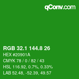 カラーコード: RGB 32.1 144.8 26 | qconv.com