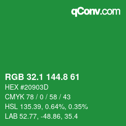 カラーコード: RGB 32.1 144.8 61 | qconv.com