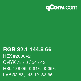 カラーコード: RGB 32.1 144.8 66 | qconv.com