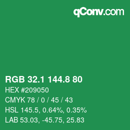カラーコード: RGB 32.1 144.8 80 | qconv.com