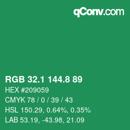 カラーコード: RGB 32.1 144.8 89 | qconv.com
