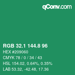 カラーコード: RGB 32.1 144.8 96 | qconv.com