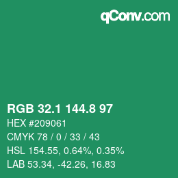 カラーコード: RGB 32.1 144.8 97 | qconv.com