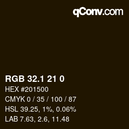 カラーコード: RGB 32.1 21 0 | qconv.com