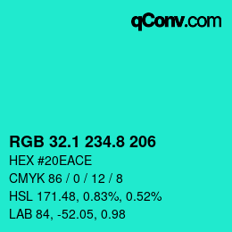 カラーコード: RGB 32.1 234.8 206 | qconv.com