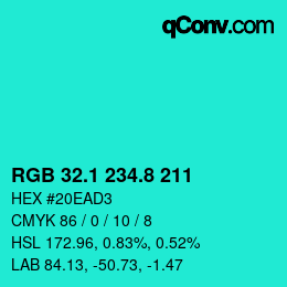 カラーコード: RGB 32.1 234.8 211 | qconv.com