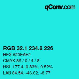 カラーコード: RGB 32.1 234.8 226 | qconv.com