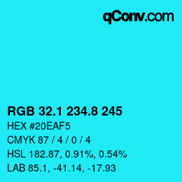 カラーコード: RGB 32.1 234.8 245 | qconv.com