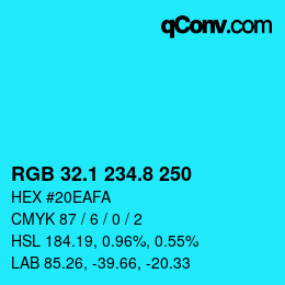 カラーコード: RGB 32.1 234.8 250 | qconv.com