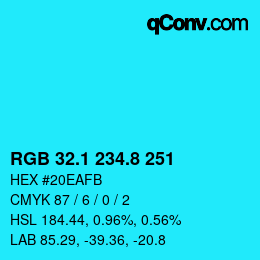 カラーコード: RGB 32.1 234.8 251 | qconv.com