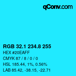 カラーコード: RGB 32.1 234.8 255 | qconv.com