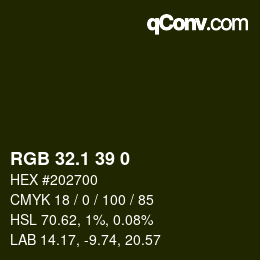 カラーコード: RGB 32.1 39 0 | qconv.com