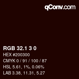 カラーコード: RGB 32.1 3 0 | qconv.com