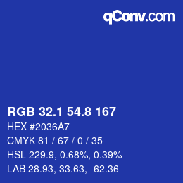 カラーコード: RGB 32.1 54.8 167 | qconv.com