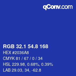 カラーコード: RGB 32.1 54.8 168 | qconv.com