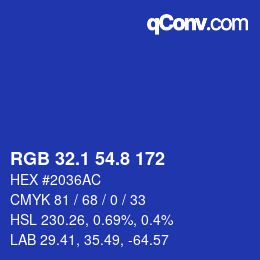 カラーコード: RGB 32.1 54.8 172 | qconv.com