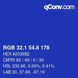 カラーコード: RGB 32.1 54.8 178 | qconv.com