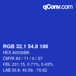 カラーコード: RGB 32.1 54.8 186 | qconv.com