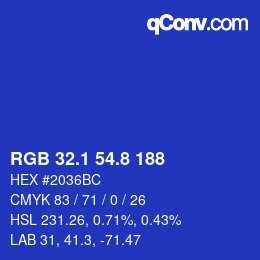 カラーコード: RGB 32.1 54.8 188 | qconv.com