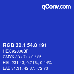 カラーコード: RGB 32.1 54.8 191 | qconv.com