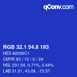 カラーコード: RGB 32.1 54.8 193 | qconv.com