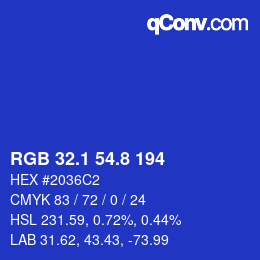 カラーコード: RGB 32.1 54.8 194 | qconv.com