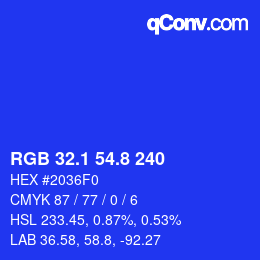 カラーコード: RGB 32.1 54.8 240 | qconv.com