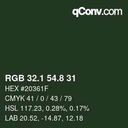 Color code: RGB 32.1 54.8 31 | qconv.com