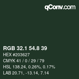 カラーコード: RGB 32.1 54.8 39 | qconv.com