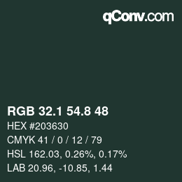 カラーコード: RGB 32.1 54.8 48 | qconv.com