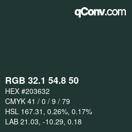Color code: RGB 32.1 54.8 50 | qconv.com