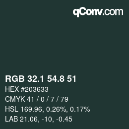 Color code: RGB 32.1 54.8 51 | qconv.com