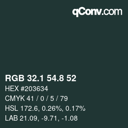 カラーコード: RGB 32.1 54.8 52 | qconv.com