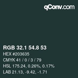 Color code: RGB 32.1 54.8 53 | qconv.com