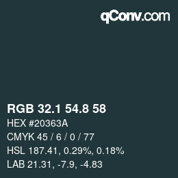 Color code: RGB 32.1 54.8 58 | qconv.com