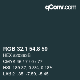 Color code: RGB 32.1 54.8 59 | qconv.com