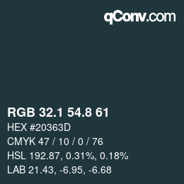 Color code: RGB 32.1 54.8 61 | qconv.com
