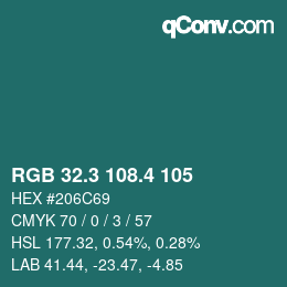 カラーコード: RGB 32.3 108.4 105 | qconv.com