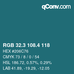 カラーコード: RGB 32.3 108.4 118 | qconv.com