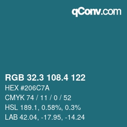 カラーコード: RGB 32.3 108.4 122 | qconv.com