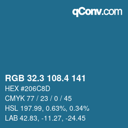 カラーコード: RGB 32.3 108.4 141 | qconv.com