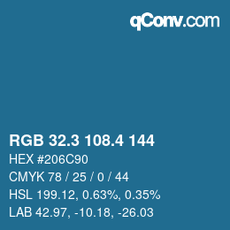 カラーコード: RGB 32.3 108.4 144 | qconv.com