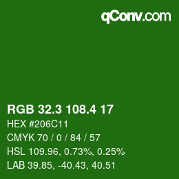カラーコード: RGB 32.3 108.4 17 | qconv.com