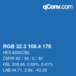 カラーコード: RGB 32.3 108.4 178 | qconv.com