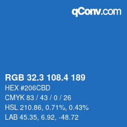 カラーコード: RGB 32.3 108.4 189 | qconv.com