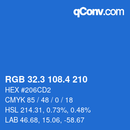 カラーコード: RGB 32.3 108.4 210 | qconv.com